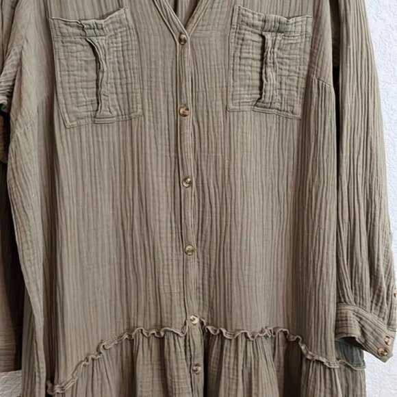 A+ Anthropologie Maeve olive cotton gauze long sleeve tunic mini dress. Sz. 20W - Picture 2 of 10